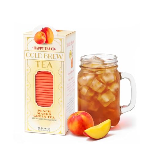 Image of Life Plus Style Gourmet Happy Tea Company Peach Mango Green Tea Naturally Refreshing Cold Brew Tea Low Caffeine No Sugar Added Enjoy 40 Individually Wrapped Iced Tea Bags