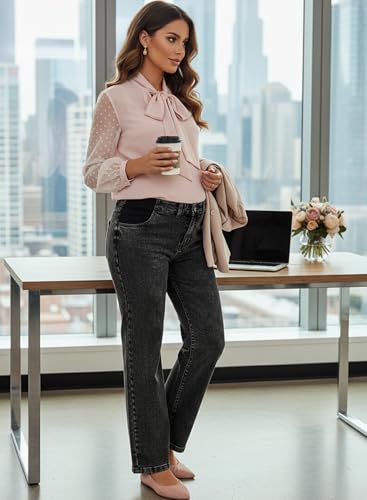 BLENCOT Womens Wide Leg Maternity Jeans Casual Office Pregnancy Pants Summer High Waisted Baggy Mom Trousers Postpartum Outfits with Pockets Black Small — view 3