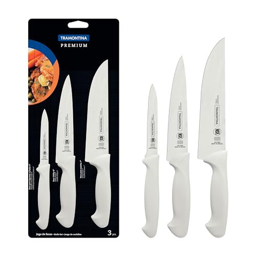 Tramontina Premium 3 Pieces Knife Set with Stainless Steel Blade and White Polypropylene Handle