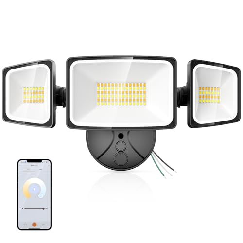 Onforu 65W Smart Flood Light Outdoor, 6500LM WiFi Flood Light with App & Voice Control, Dimmable 2700K-6500K, 3-Head Hardwired Security Light, IP65 Waterproof for House, Yard, Porch, Garage, Backyard