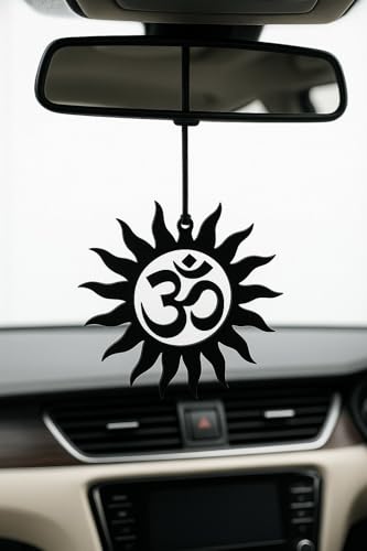 Image of Handmade Dream Catcher Car Ornament - Stylish Rear View Mirror Hanging Accessory - Elegant Car Interior Decoration - Good Luck & Positive Energy Charm (1, Sun with Om)
