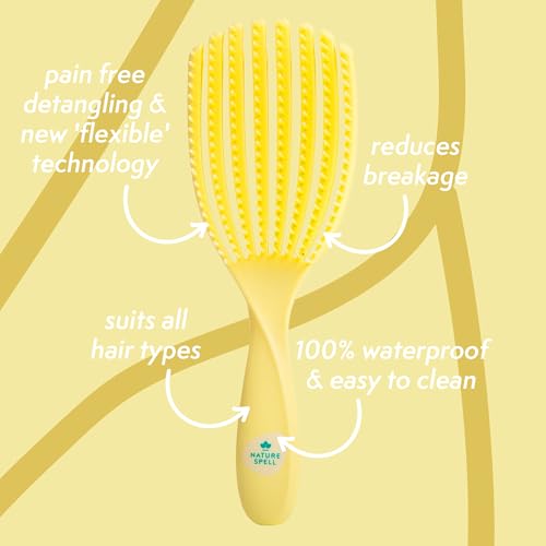 Image of Nature Spell FlexiFlow Detangling Hair Brush Detangles All Hair Types For Wet & Dry Hair Flexible Strands for Pain Free Brushing & Cleaning Eliminates Knots & Reduces Breakage (Yellow)