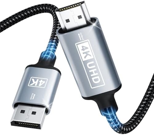 DisplayPort Auf HDMI,4K Displayport to HDMI kabel 5M,Unidirektionaler DP auf HD MI,Nylon Geflochten Displayport to HDMI Kompatibel mit Laptops,PC,Dell,HP,HDTV,Projektor AMD NVIDIA
