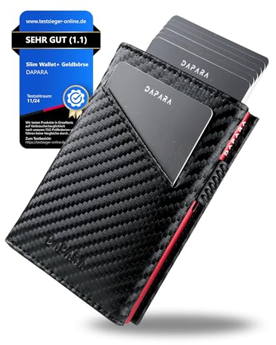 DAPARA Geldbörse Herren | Slim Wallet Herren mit Münzfach & RFID-Schutz | Portmonee Männer | Kartenetui für 12 Karten | Smart Wallet for Men | Karten Geldbeutel | Portemonnaie | Carbon Red