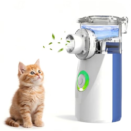 Portable Nebulizer Machine for Cats & Dogs Rechargeable Handheld Cat Nebulizer 3-Level Adjustable Mist Quiet Compact Design 8ml Capacity USB-C Charging with Masks & Mouthpiece
