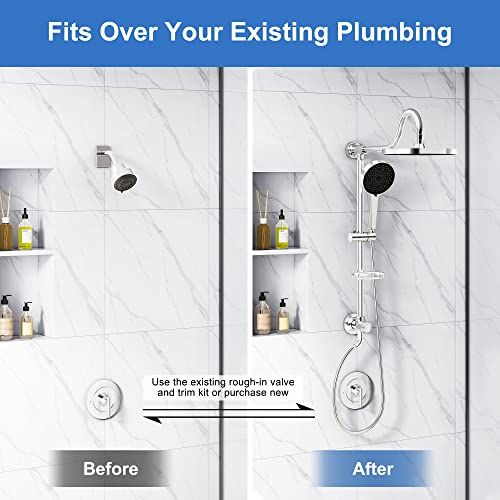 Tearel 9 Inches Rainfall Shower Head And Handheld Showerhead Combo Shower System With Slide Bar, Chrome #TOP5
