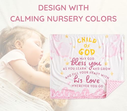 Image of Huglanket Baptism Gifts for Girls - Baptismal Gifts, Christening Gifts for Baby Girls - Baby Dedication Gifts from Godmother, Godfather, Godparent - Pink Plush Dimple Dot Soft Fleece Blanket, 30 inchx 36 inch