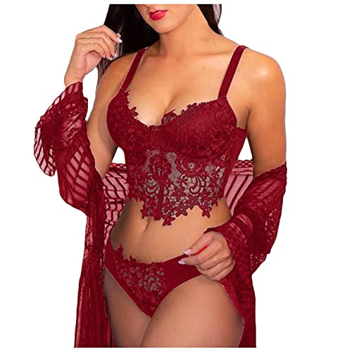 FABIURT Babydoll Lingerie for Women, Women's Two Pieces Sexy Strappy Bra & Panty Sets Teddy Nightie Corset Underwears Red