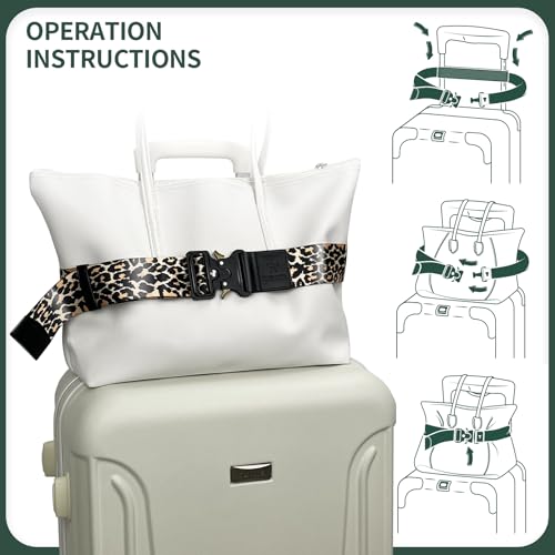 Image of Luggage Straps for Carry On, Vethers Add a Bag Travel Belt, Hands Free Luggage Helper, Adjustable and Stylish Belt with Metal Buckles for Second Bag, Tote, Airport Travel Accessory (Leopard)