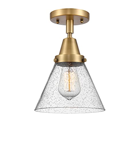 Innovations 447-1C-BB-G44 Transitional One Light Flush Mount from Franklin Restoration Collection in Brass Finish,