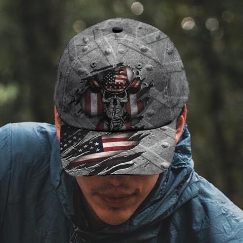 Image of Cowboy Skull Cap for Men, Us Flag Skeleton Reaper Gothic Horror, Adjustable Hats Fashion Accessories for Men Women