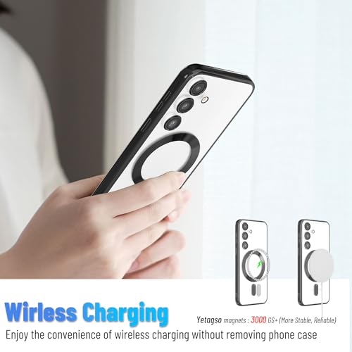 Image of Magnetic Case for Samsung Galaxy S24 Plus, Electroplated Clear Slim Phone Case with Camera Protection, Shockproof Compatible with MagSafe, Black