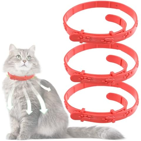 3 PCS Christmas Cat Flea Collars Flea and Tick Collars Adjustable Pet Flea Collar Natural Medicinal Plant Preparations for Kitten Cats Puppy (red) Cover