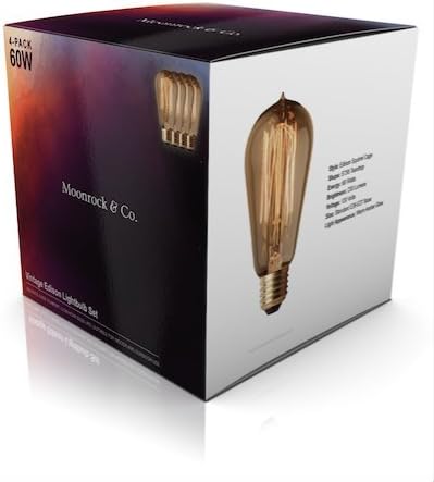 Moonrock & Co. Vintage Edison Light Bulbs (4 Pack) - 60W Old Fashion Squirrel Cage Filament - 230 Lumens - ST58 Teardrop Incandescent - Warm Dimmable Antique Amber Lighting - Warranty Included