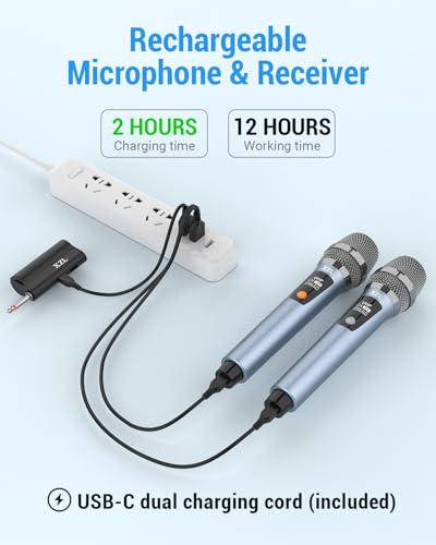 XZL Wireless Microphones, Dual UHF Dynamic Microphone with Rechargeable Long-Distance Receiver, for Karaoke, Home KTV, Speech, Wedding - Navy - Image 4