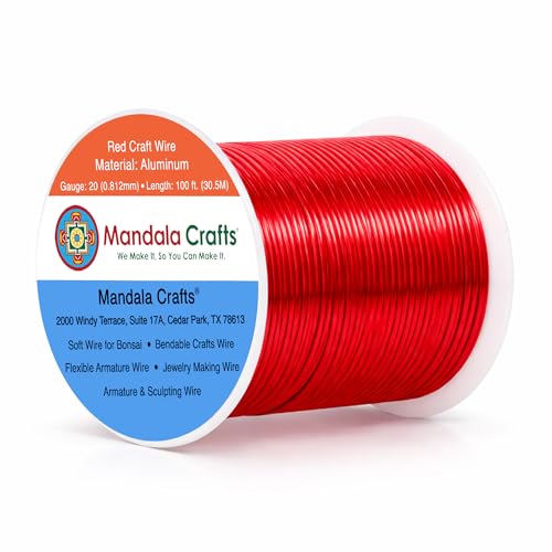 Image of Mandala Crafts 20 Gauge Red Anodized Aluminum Craft Wire, 100 FT | Colored, Flexible, Bendable, for Bonsai, Armature, Sculpting, Wire Wrapping, Jewelry Making, Weather & Tarnish Resistant