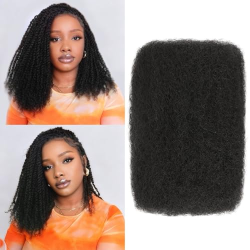 Afro Kinkys Bulk Human Hair 16 Inch 50g/Pack - Afro Kinky-Curly Human Hair Bulk For Mini Twist Dreadlocks Extensions Locs Repair & Braiding 100% Human Hair Natural Black.