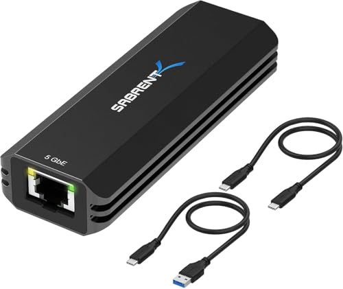 Sabrent USB Type-A or Type-C to 5-Gigabit Ethernet Adapter [10/100/1000/2500/5000 Mbps] (NT-SS5G)
