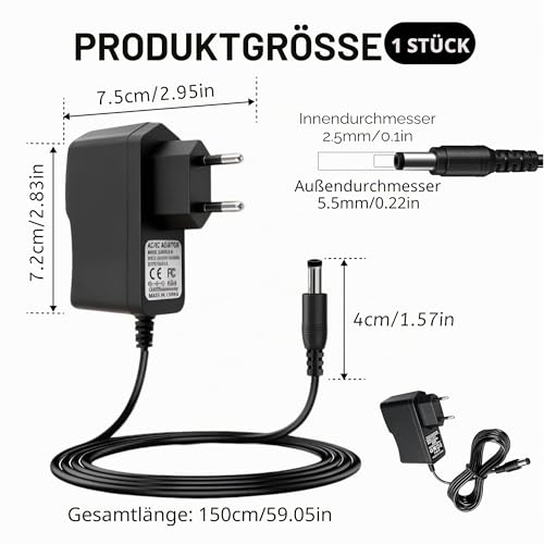 9V DC Netzteil Adapter für Gitarrenpedal 9V 1A, Boss PSA Adapter 9V DC, Netzteil für Effektgeräte, 9V Ladegerät Musik Effektgeräte, Pedal Netzteil Adapter für Roland ME-80/GT-1/RC-1/ZOOM AD, 5.5*2.1mm