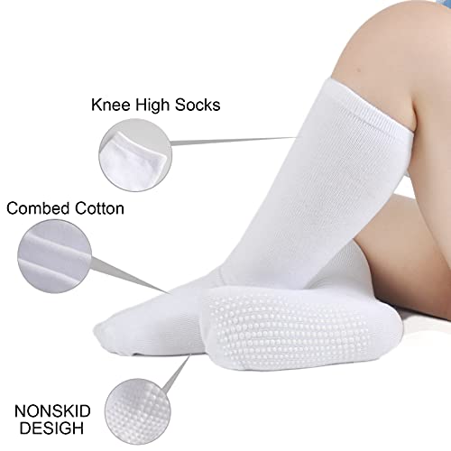 Epeius Knee High Socks With Non-Slip Grip Toddller Boys Girls Athletic Stripe Team Tube Socks For Soccer, Basketball, Baseball,5 Pairs Pack White,3-5 Years #TOP1