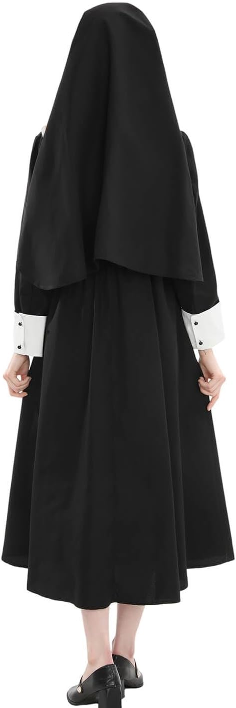 Nuoqi Nun Costume Woman Gothic Dress with Headpiece Halloween Cosplay Nun Outfit Set