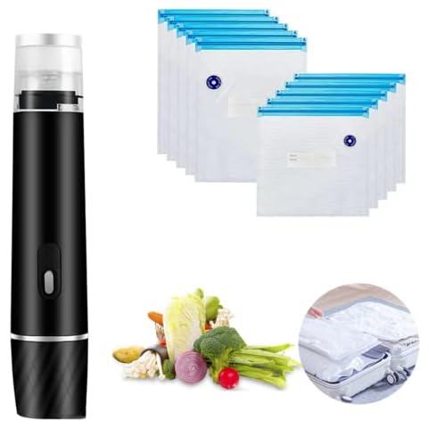 Handheld Vacuum Sealer Rechargeable Automatic Food Vacuum Sealer Machine with 10Pcs Reusable Sous Vide Bags for Kitchen & Clothes Cover