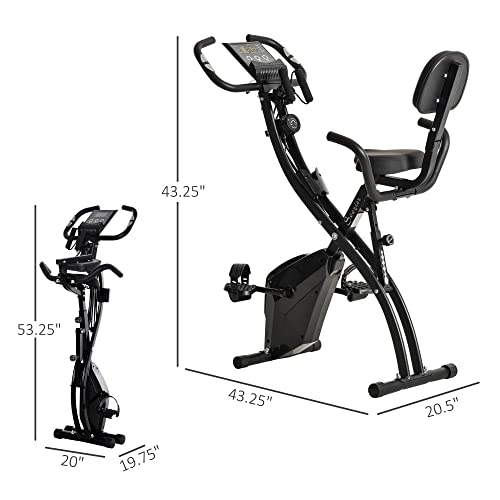 Soozier Folding Exercise Bike, 3-In-1 Recumbent Exercise Bike, Upright Workout Bike & Arm Resistance Bands, Adjustable Seat, 8-Level Magnetic Resistance, Black #TOP2