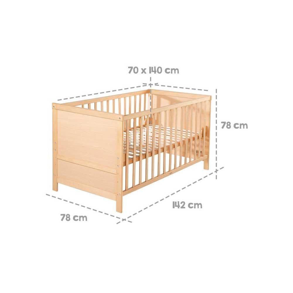 roba Lit Bébé Évolutif 70x140 - Réglable en Hauteur - 3 Barreaux Amovibles - 0 à 7 Ans - Naturel