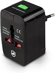 Gshield Adaptador Universal de Tomada para Viagem Bivolt Padrão Internacional 3 Pinos, Tank Preto