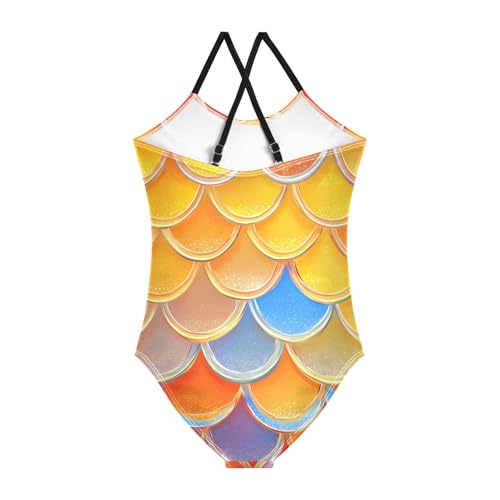Bolaz Girls Swimsuits One-Piece Bathing Suits Multicolor Kids Sport Summer Beach Swimwear for 3-10 Years Old-Colored Scales Pattern2