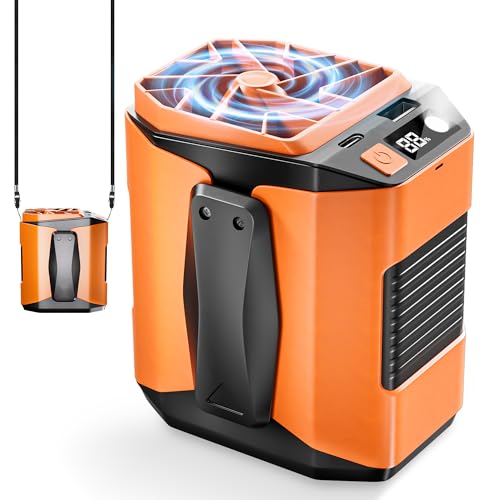 Przenośny wentylator na talię, klips 10 000 mAh, ładowany przez USB, osobisty wentylator stołowy z 5 prędkościami, 16000 obr./min, poręczny wentylator na szyję ze światłem, wentylatory biurkowe do