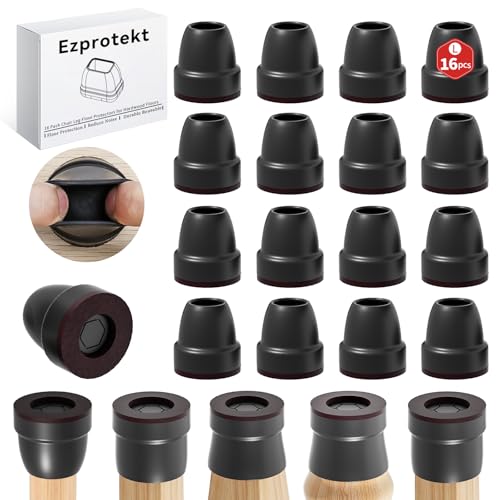 Ezprotekt Chair Leg Covers, 16 PCS 1.25" Black Silicone Chair Leg Floor Protectors with Wrapped Felt, Rubber Chair Leg Caps