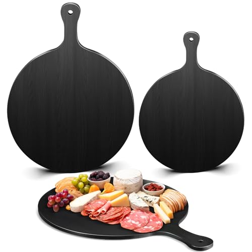 Set 2 tablas redondas de bambú con mango negro miniatura 1