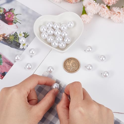 NICENEEDED 25 PCS Round Pearl Buttons, 12MM Faux Pearl Button with Silver Metal Shank - Image 3