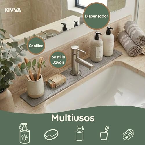 Piedra Diatomita Cocina - Piedra Diatomita Baño - Alfombrilla de Piedra para Fregadero - Diatomita Cocina - Stone Drying Mat Kitchen - 60x10CM - Stone Faucet Mat - Alfombrilla de Piedra para Fregadero - imagen 5