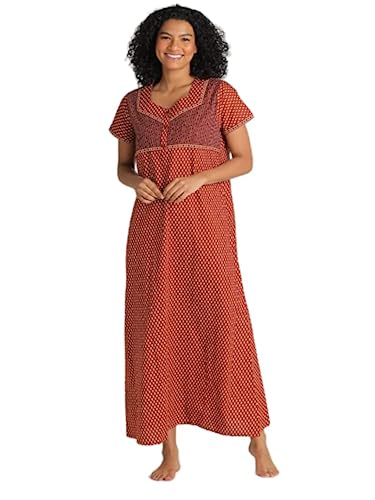 Image of Evolove Women's Cotton Long Maxi Night Gown Nighty Dress with Pocket & Stylish Button, Super Soft Comfortable (LNG-Button)