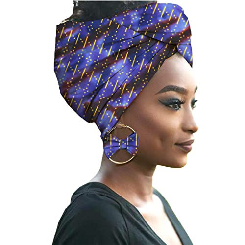 HZQIFEI Damen Turban Kopf mit Ohrring Afrikanischen Muster Knoten Schlaf Elegante Hijab Headscarf Headwrap (Stil#11, 55 * 180cm) Cover