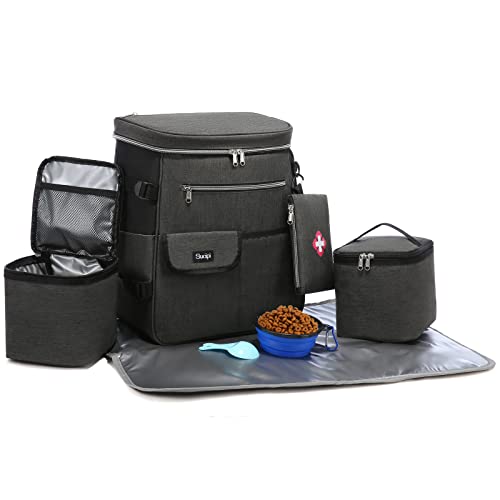 Dog Travel Bag for Supplies Sucipi 7 PC Set Dog Travel Backpack Airline Approved Tote Organizer with Pet First Aid Pouch…
