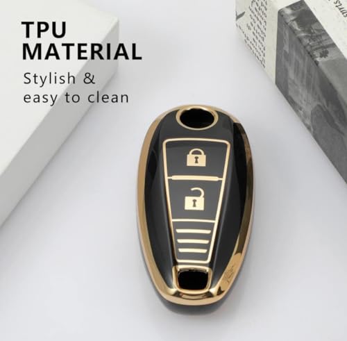 Image of TPU Car Key Cover Black & Golden Compatible for Toyota Urban Cruiser (Toyota, 2 /3 Button Push Smart Key)