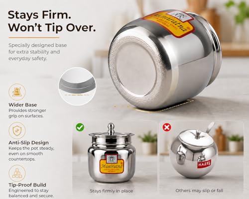 Image of Stainless Steel Bati Cooker & Gas Tandoor for Home Kitchen | Free Multipurpose SS Tong | Multi-Purpose Gas Oven with Heavy Duty Lid, Dual Riveted Handle (Ultra Pro with Heavy Duty Ghee Pot)