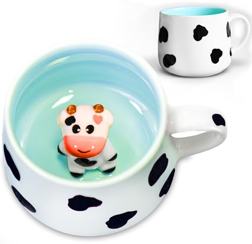 eyetist 3D Tasse mit lustiger Kuh Deko - Keramik Kaffeetasse 340ml - Cute Kawaii Geschenk f&uuml;r Frauen, Tante, Freund oder Kind - Cow 12,5cm x 9cm x 7,8cm - 12 oz - Novit&auml;t f&uuml;r Zuhause, B&uuml;ro oder Schule