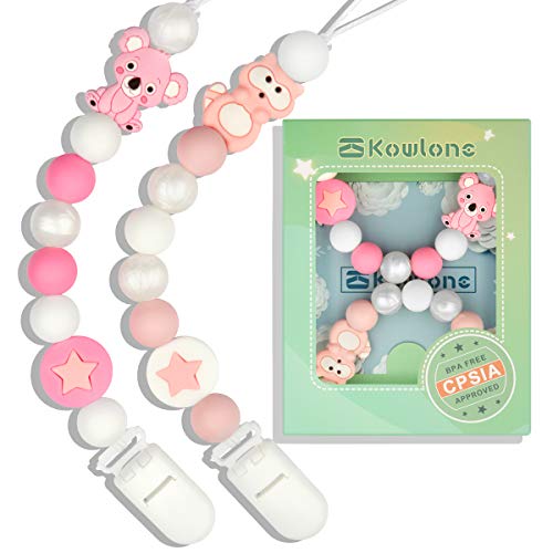 Catenella Portaciuccio Catena Bambino Clip Ciuccio Silicone Procione Koala Massaggiagengive Neonato Catena per Succhietto Perline per Dentizione per ragazze Senza BPA