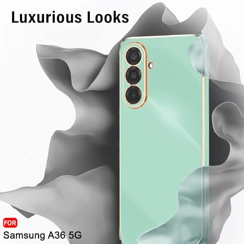 Image of TheGiftKart Luxurious Golden-Plated Back Cover Case for Samsung Galaxy A36 5G | Raised Lips for Camera & Screen Protection | ShockProof Design | Stylish Back Cover Case for Samsung A36 5G (TPU, Green)