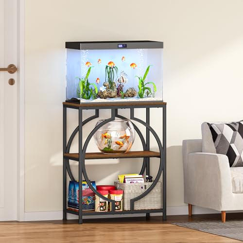 Snughome 20 Gallon Fish Tank Stand, Aquarium Stand with 3 Tier Storage, Heavy Duty Metal Terrarium Stand for Home Office, 24.02\" x 11.81\" x 30.51\", Rustic Brown