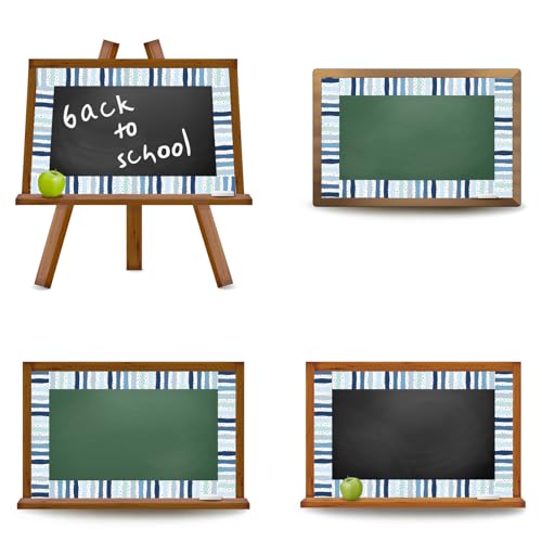 Image of Whaline 32.8Ft Summer Classroom Bulletin Board Border Dusty Blue Dot Stripe | Die-Cut Rolled Border Trim, for Back to School Winter Chalkboard Wall Decoration