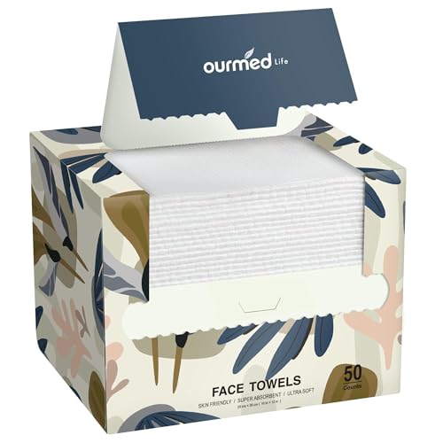 Ourmed Life Face Towels, Disposable Biodegradable Facial Towels for Sensitive Skin, Lint- free Face Wipes for Washing Face, Skincare and Makeup Remover, Dry Wipes, 10