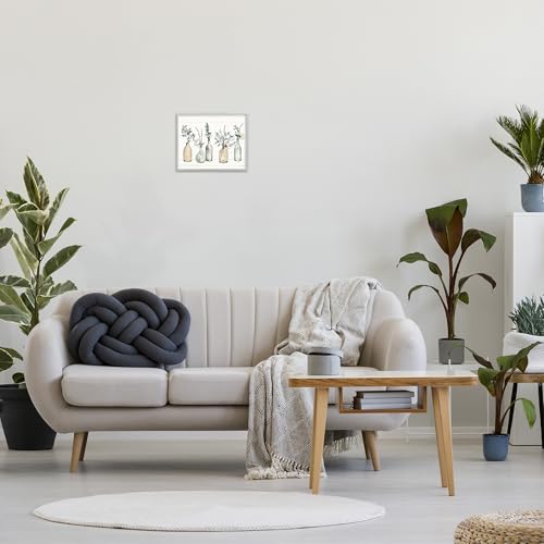 Stupell Industries Bottles and Plants Farm Wood Textured, Design by Anne Tavoletti Wall Art, 11 x 14, Multi-Color for Living Room, Grey Framed