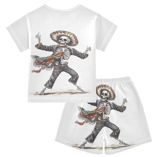 ALAZA Dancing Skeleton Pajama Set Short Sleeve Sleepwear Soft Lounge Nightwear2