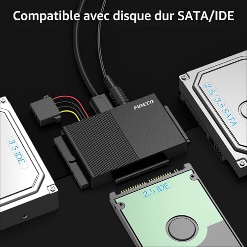 FIDECO Adaptateur Disque Dur SATA et IDE, USB 3.0 pour 2.5"/ 3.5" HDD/SSD – vue 2
