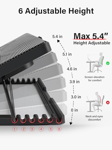 Kootek Laptop Cooling Pad, Laptop Cooler with 5 Quiet Fans for 12"-17" Computer PC Notebook Gaming Laptop Fan, Height Adjustable Laptop Cooling Stand Laptop Accessories, Red - Image 4